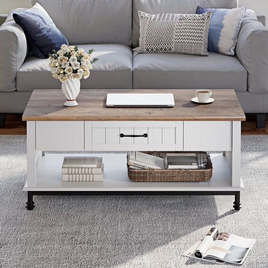 White Coffee Table with Storage Farmhouse Sofa Tea Table