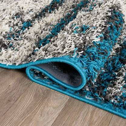Contemporary Abstract Design Plush Shag Runner Rug 2' X 7' Turquoise