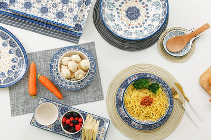 Blue Talavera Ceramic Pasta Bowl, Set of 5(1 Unit 214Oz, 4 Units 35Oz), for Pasta, Salad, Microwave & Dishwasher Safe, House Warming Gift