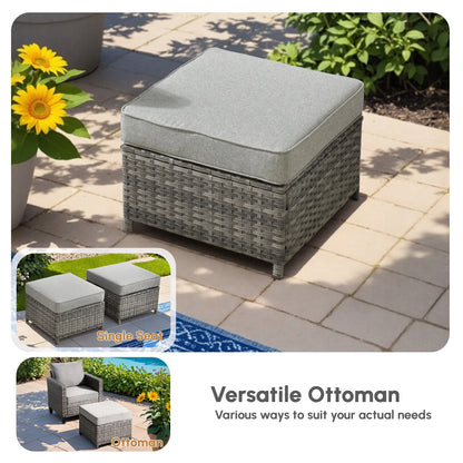 5 Pieces Outdoor Patio Furniture All-Weather Wicker Conversation Set outside Rattan Sectional Sofa with Cushions for Balcony