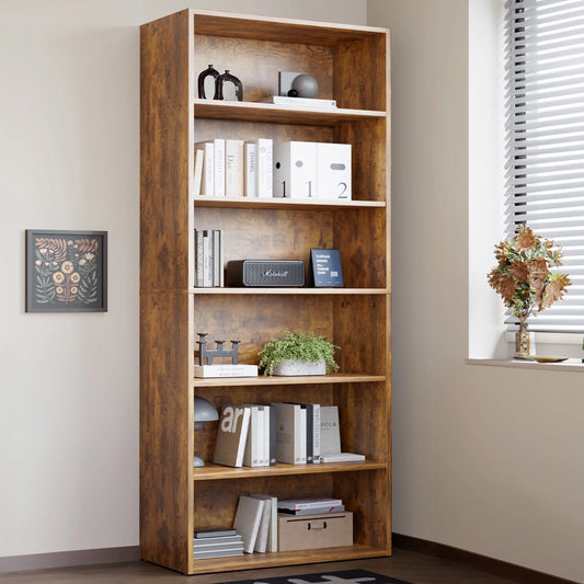 6 Shelf Bookcase, 63 Inch Tall Open Industrial Standing Bookshelf Large Storage for Home Office, Living Room, Bed Room, Rust