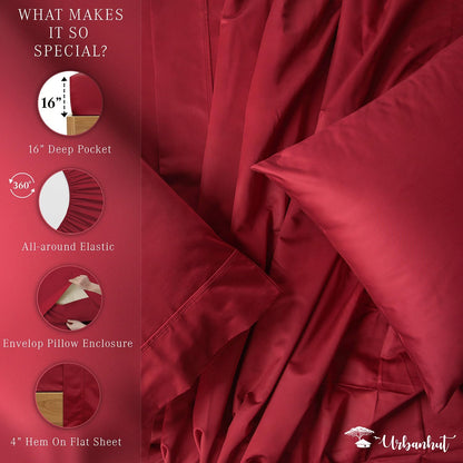 700 Thread Count Egyptian Cotton California King Sheets, 4Pc Sheet Set Soft Luxury Bed Sheets for Cal King Size Bed, Sateen Weave Hotel Sheets, 16'' Elasticized Deep Pocket - Burgundy
