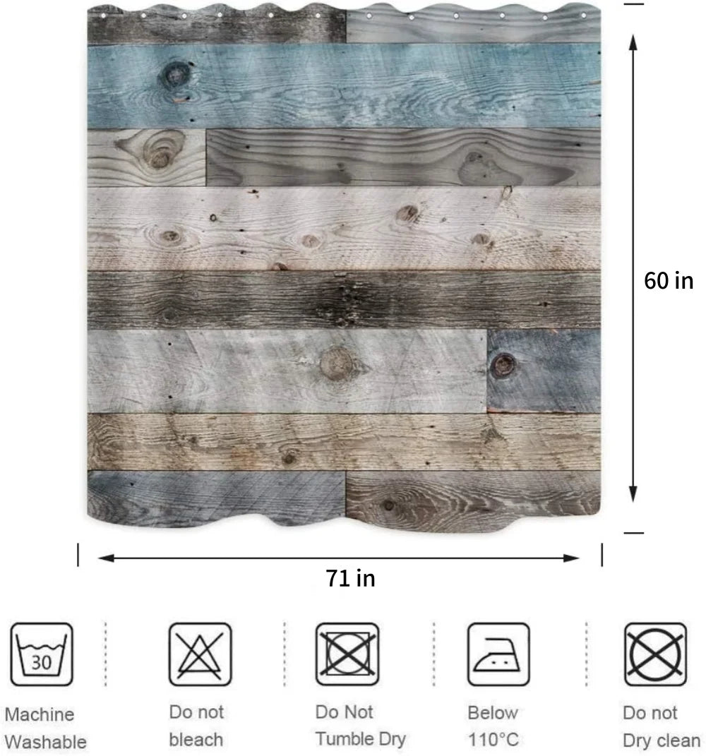 Rustic Shower Curtain,Blue Fabric Shower Curtain for Bathroom,Farmhouse Shower Curtain,Blue Grey Wood Barn Door Country Shower Curtain,60X71In