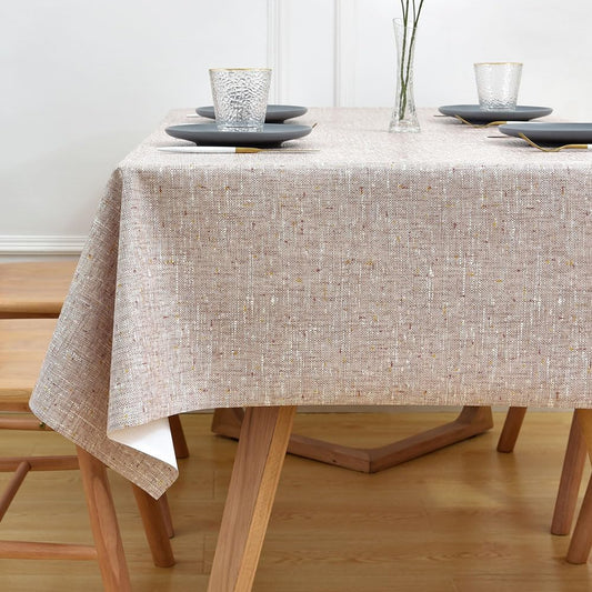 Wipeable Waterproof Tablecloth for Rectangle Table Heavy Duty Vinyl Tablecloths Outdoor PVC Table Cover for Picnic (A-Beige, 54'' X 108'')