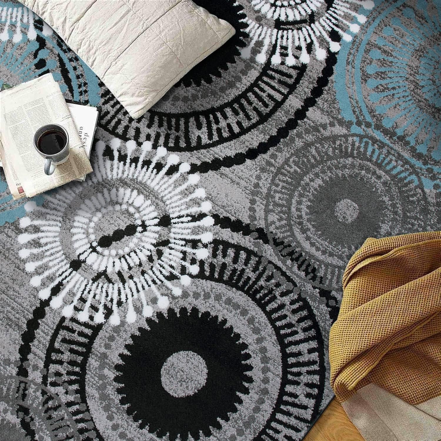 Contemporary Circles Area Rug 10' X 14' Blue