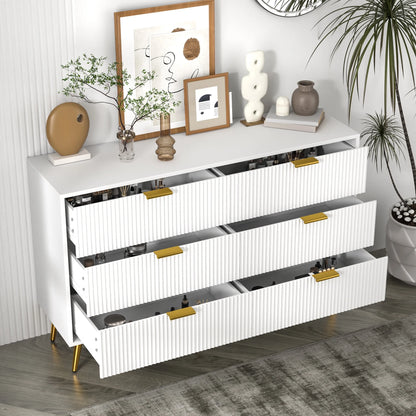 Modern Bedroom Dresser with 6 Drawers, Wood Storage Chest of Drawers with Fluted Panel