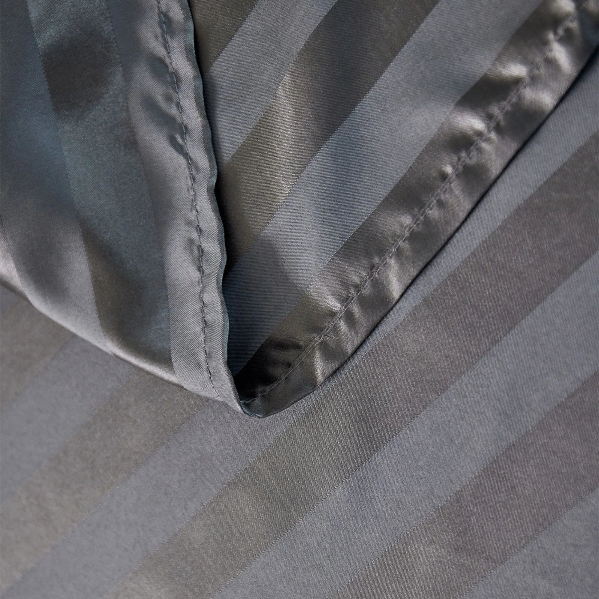 Satin Sheets Full Silk Sheets Dark Gray Stripe Bed Sheet Set Deep Pocket Bed Flat Fitted Sheet, 4-Pieces