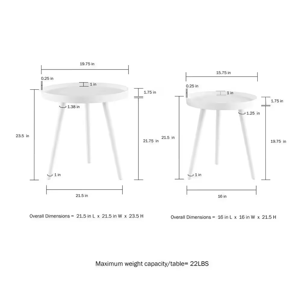 Wooden Nesting round Tray Top White Side Tables (Set of 2)
