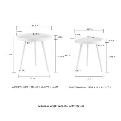 Wooden Nesting round Tray Top White Side Tables (Set of 2)