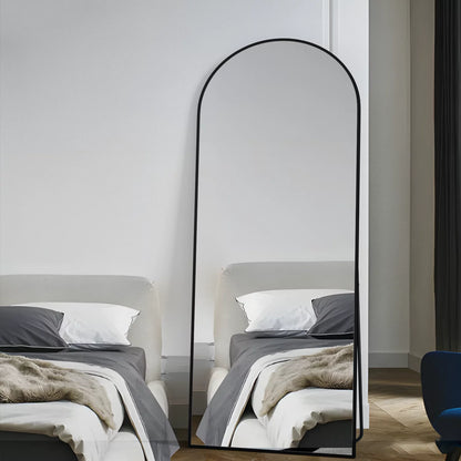 Full Length Mirror Arched Mirror, Floor Mirror with Stand, 64" X 21" Full Body Mirror Black Arch Standing Mirror Large Bedroom Mirror