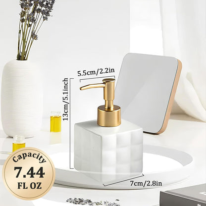 Hand Soap Dispenser Dish Cube Soap Dispenser Countertop 7.44 FL OZ. /220 ML Hand Lotion Pump Bottle Ceramic Lotion Container Liquid Hand Soap Jar Shower Dispenser Kitchen Bathroom Décor (White)