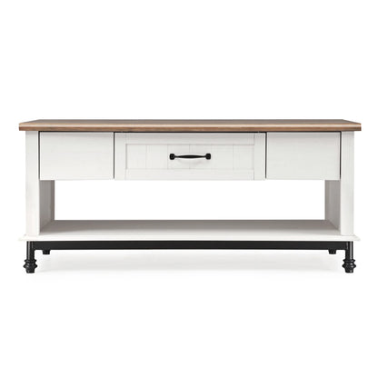 White Coffee Table with Storage Farmhouse Sofa Tea Table