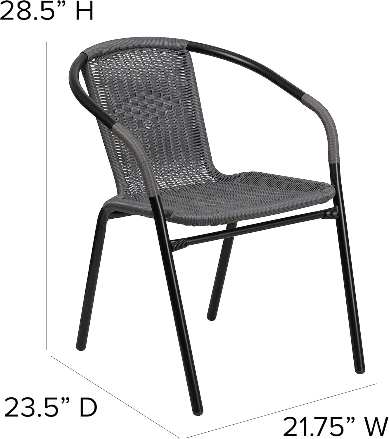 Set of 2 Modern Rattan Indoor/Outdoor Stack Chairs, Stacking Rattan Patio Chairs with Curved Back and Cross Bracing, Gray