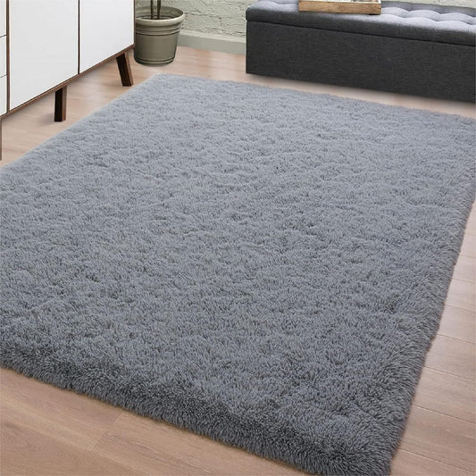 Soft Fluffy Area Rug for Bedroom, 3X5 Shag Living Room Rugs Grey Plush Carpets for Boys Kids Room, Anti-Slip Bedside Throw for Nursery Dorm Furry Fuzzy Comfy Cozy Indoor Home Decor