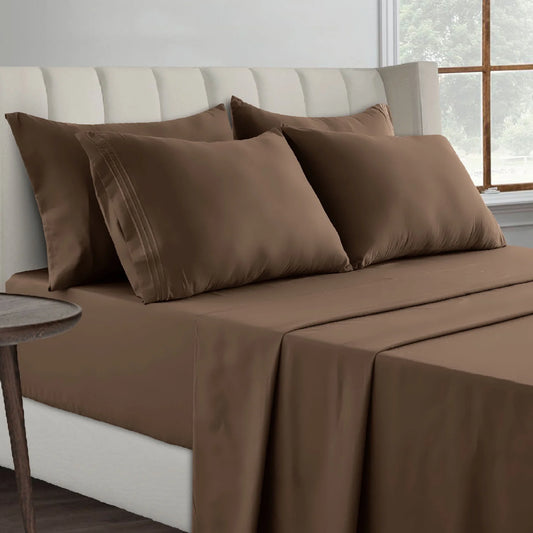 Lux Decor Collection Full Bed Sheets, Premimum 1800 Microfiber Deep Pocket Fitted Sheet, Flat Sheet & Pillowcases Bedding Set - Brown