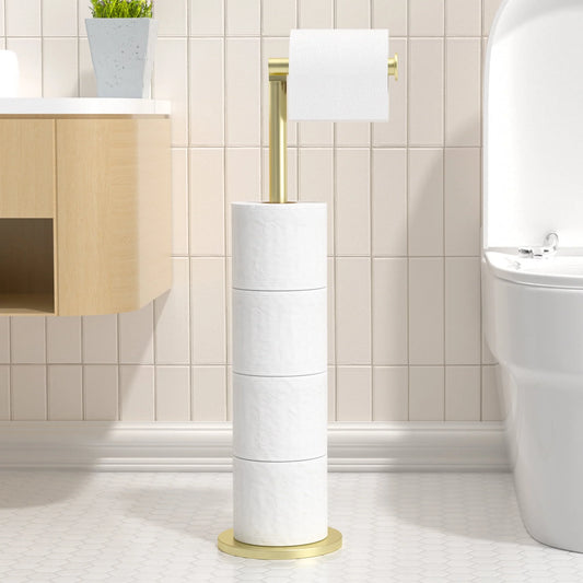 Folding Toilet Paper Holder Stand, Freestanding Toilet Roll Holder, Stainless Steel Paper Storage Holds 5 Paper Rolls, Rust Proof, Large Capacity