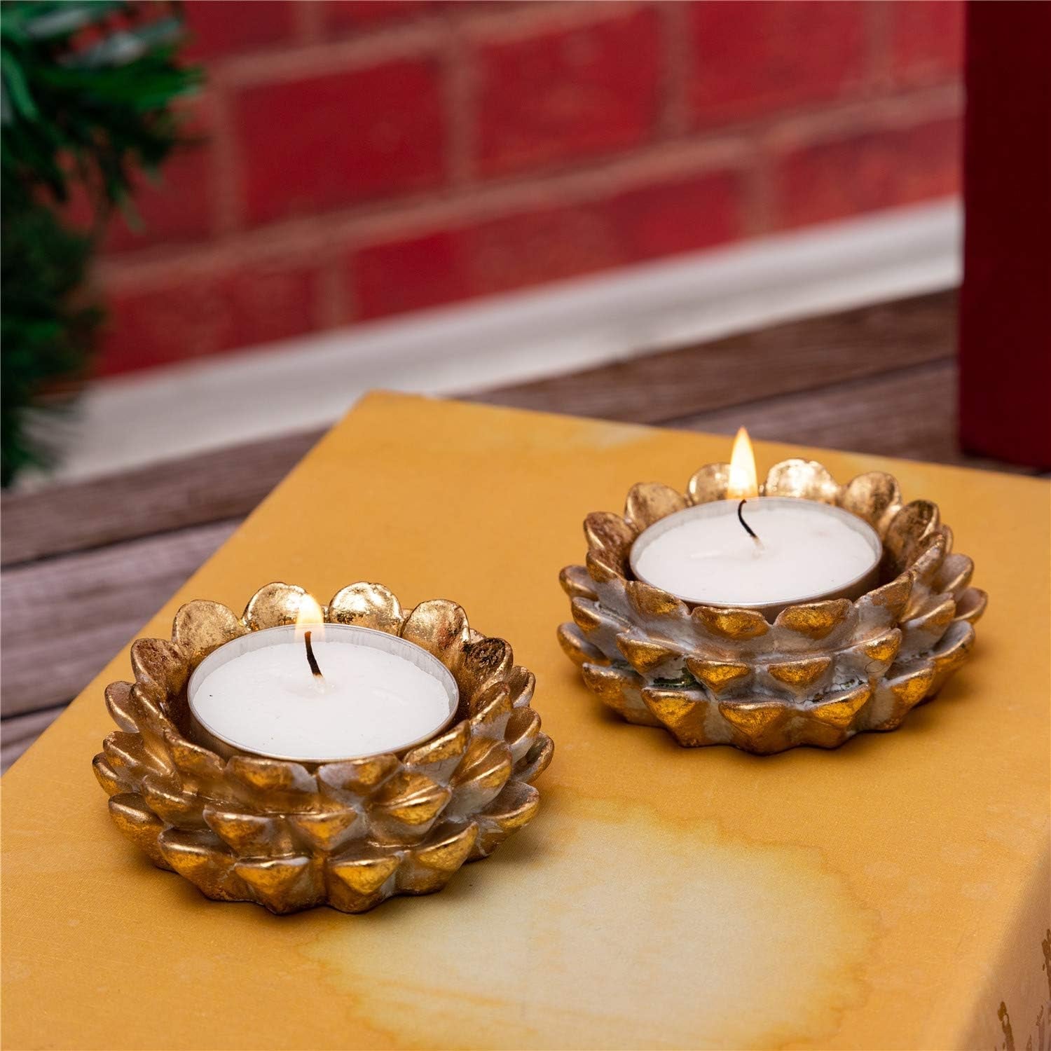 Easter Ornaments Wooden Candle Holder Resin Tea Light Candle Holders Natural Wooden Planter Flower Pot for Rustic Christmas Wedding Party Birthday Decoration (2PCS Tea Light Candle Holders)