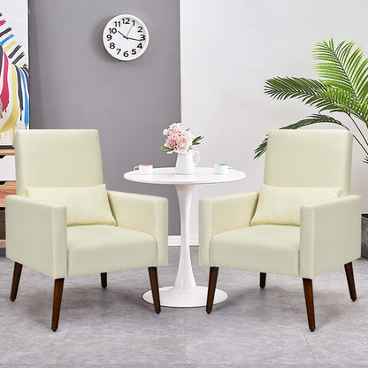 Upholstered Rocking Chair, Modern High Back Armchair, Comfortable Rocker with Fabric Padded Seat, Waist Pillow and Wood Base Accent Chair for Nursery, Living Room, Bedroom, Office, Beige