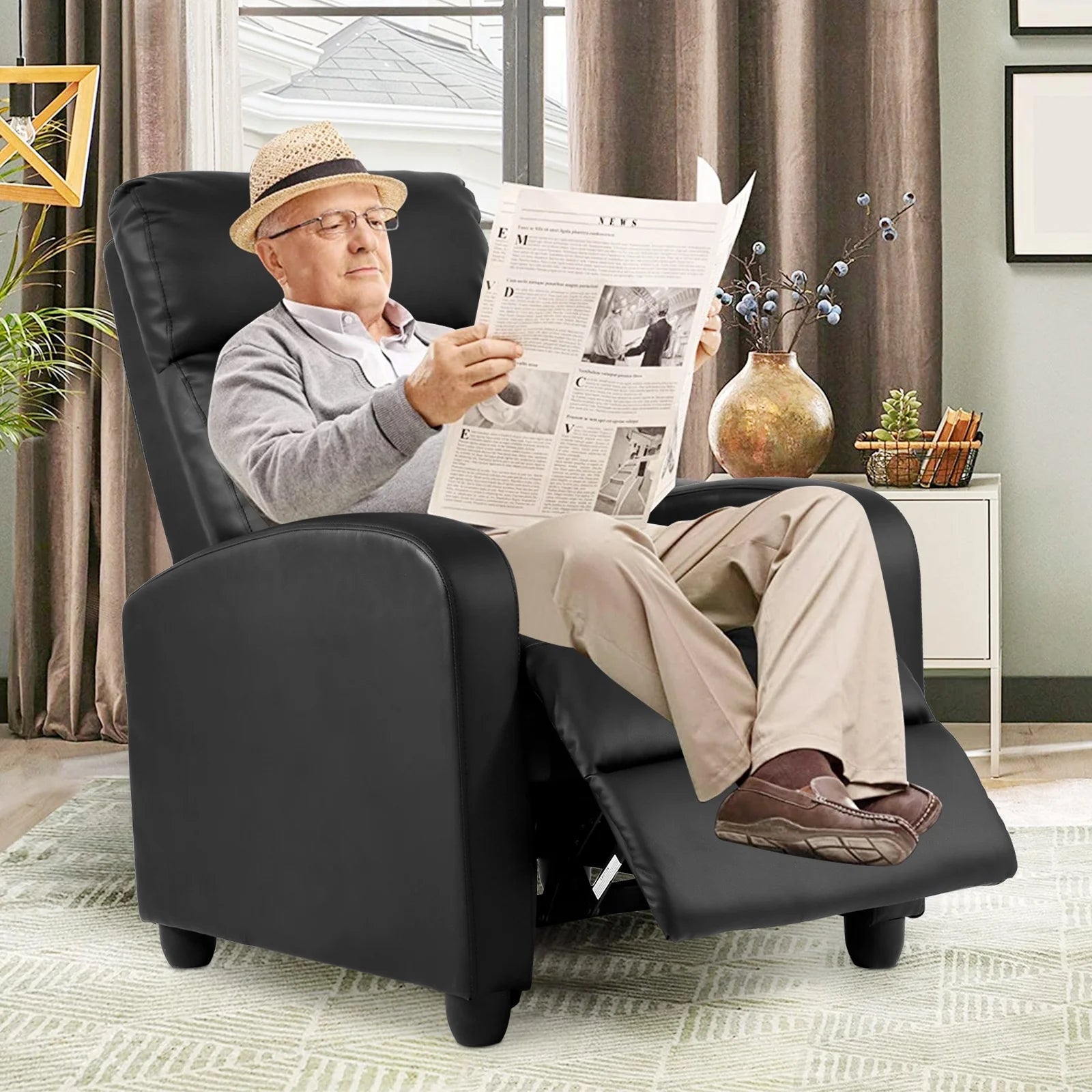 Recliner Chair for Living Room Home Theater Seating Single Reclining Sofa Lounge with Padded Seat Backrest (Black)