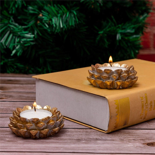 Easter Ornaments Wooden Candle Holder Resin Tea Light Candle Holders Natural Wooden Planter Flower Pot for Rustic Christmas Wedding Party Birthday Decoration (2PCS Tea Light Candle Holders)