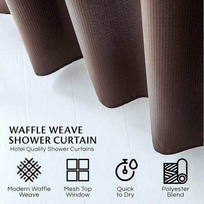 Waffle Weave Shower Curtain with Liner Sets - Modern Shower Curtain for Bathroom with Mesh Top Window - Premium Quality Fabric Snap S𝐡ower Cur𝚝ain