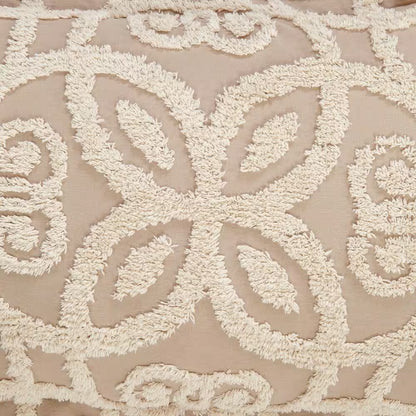 Eden Comforter 2-Piece Floral Design Linen & Ivory Twin 100% Cotton Tufted Chenille Comforter Set
