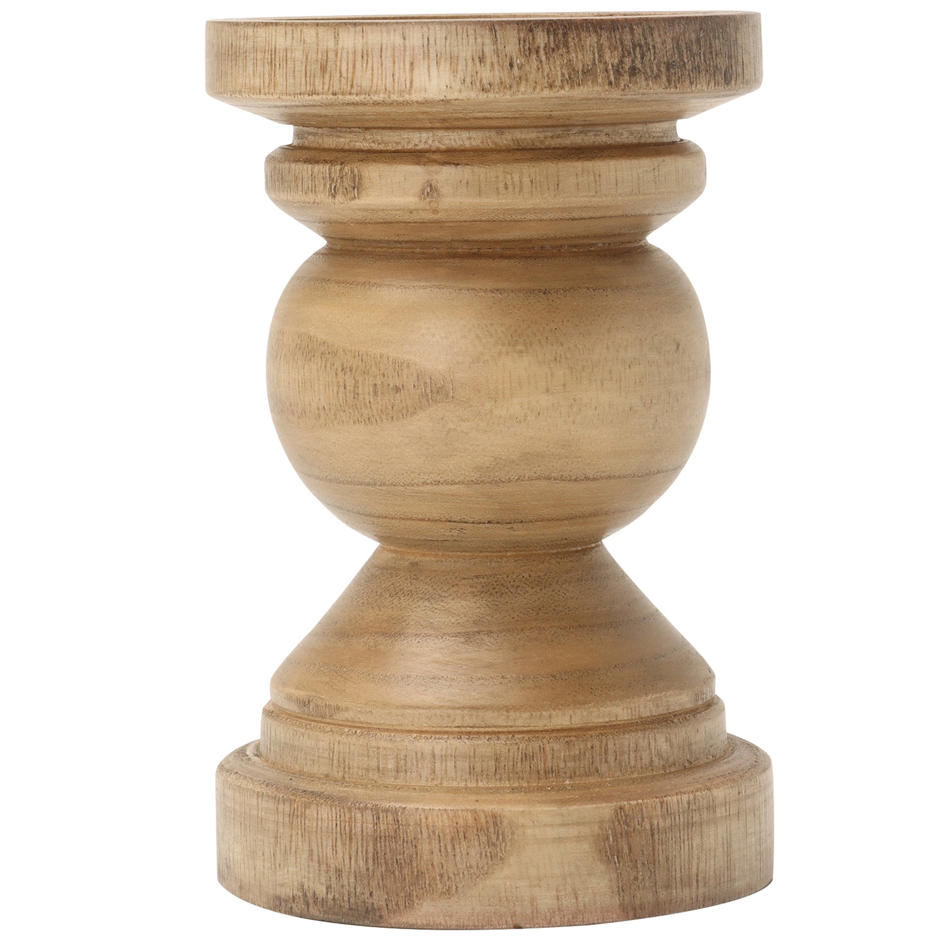 Decorative Wood Pillar Candleholder, Natural, 6"