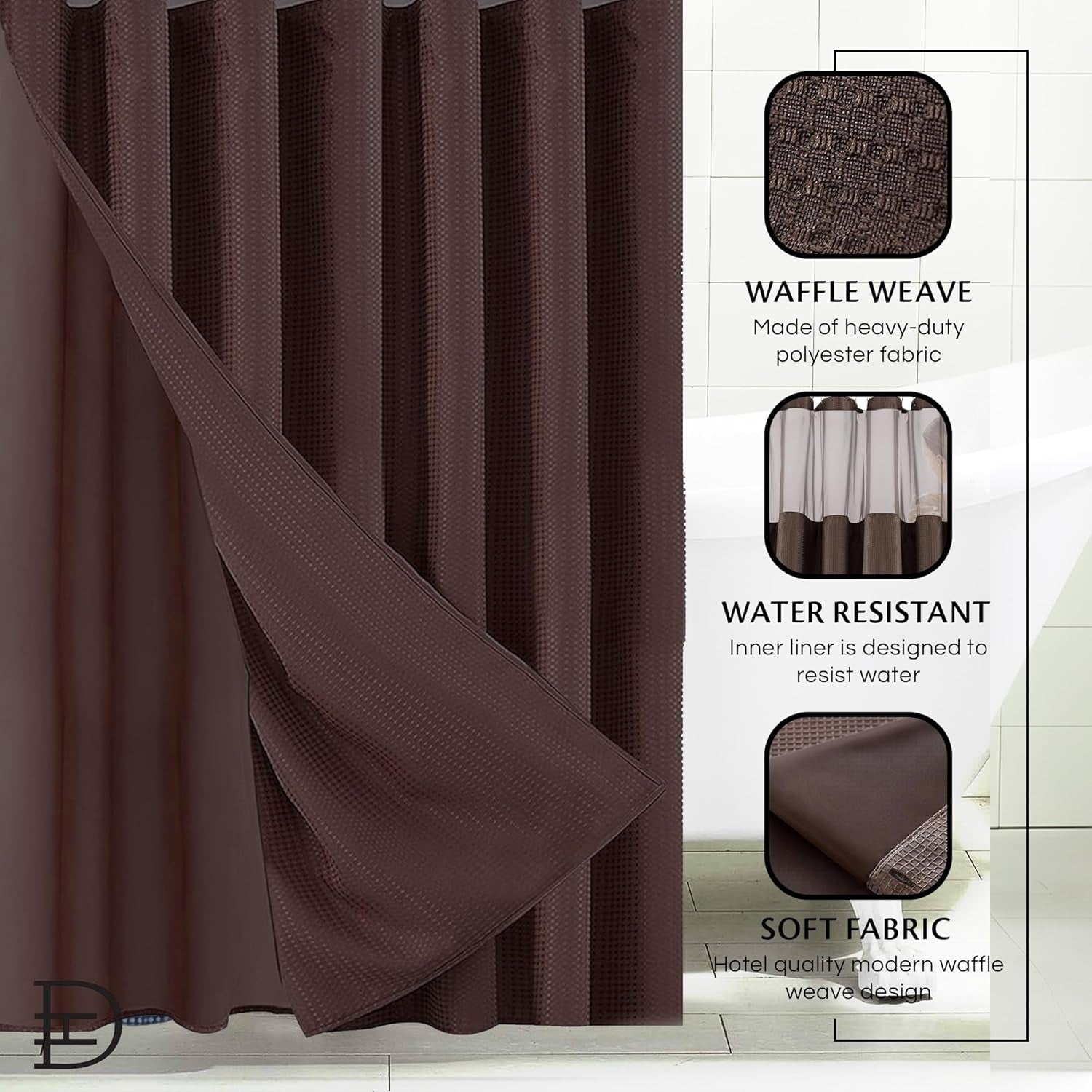 Waffle Weave Shower Curtain with Liner Sets - Modern Shower Curtain for Bathroom with Mesh Top Window - Premium Quality Fabric Snap S𝐡ower Cur𝚝ain