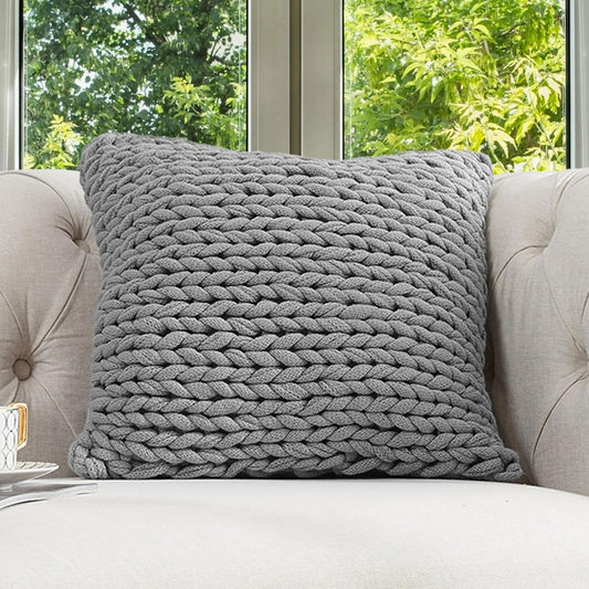 Knit Throw Pillow - Decorative Chunky Knit Pillow for Couch & Bed - Machine Washable - 18" - Gray