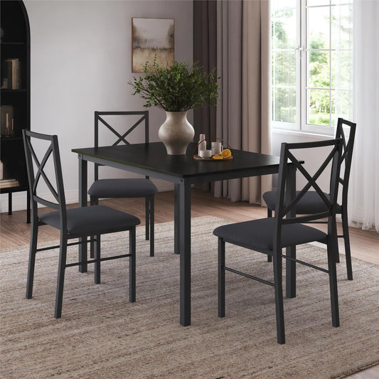 5-Piece Dining Table and Chair Set for 4, Black