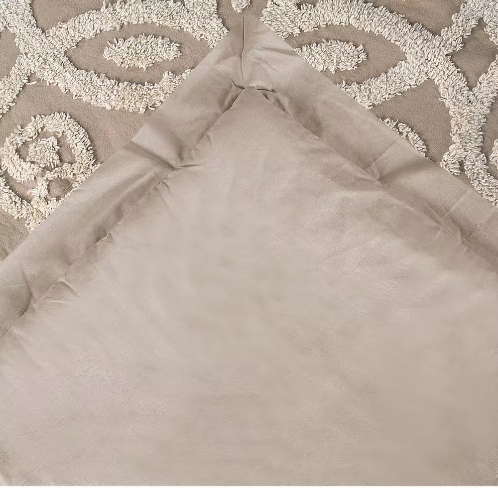 Eden Comforter 2-Piece Floral Design Linen & Ivory Twin 100% Cotton Tufted Chenille Comforter Set