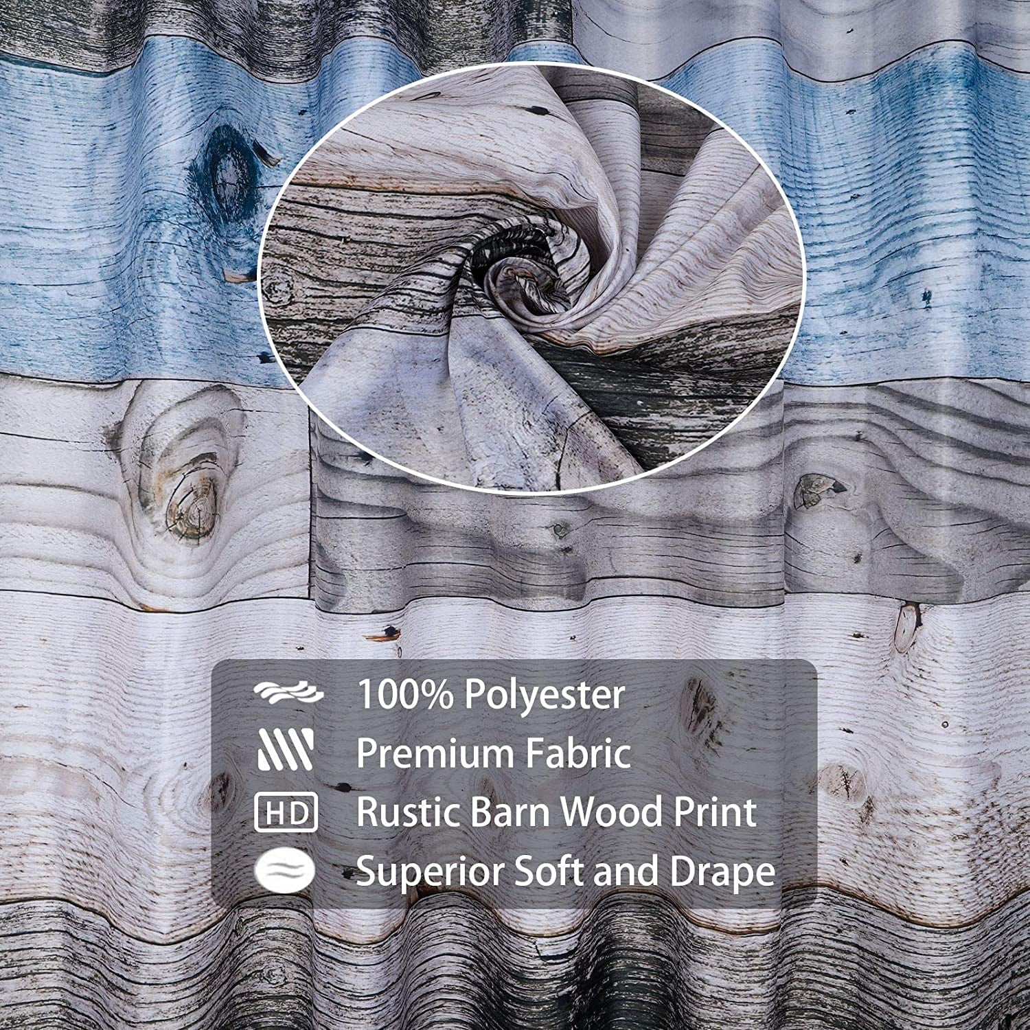 Rustic Shower Curtain,Blue Fabric Shower Curtain for Bathroom,Farmhouse Shower Curtain,Blue Grey Wood Barn Door Country Shower Curtain,60X71In