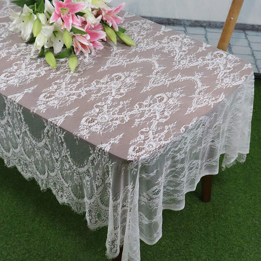 Lace Party Tablecloth Rustic Floral Fabric Rectangle Lace Table Cloth Baby Tablecloth Tea Party Tablecloth Fabric Table Cover (1, White-005)