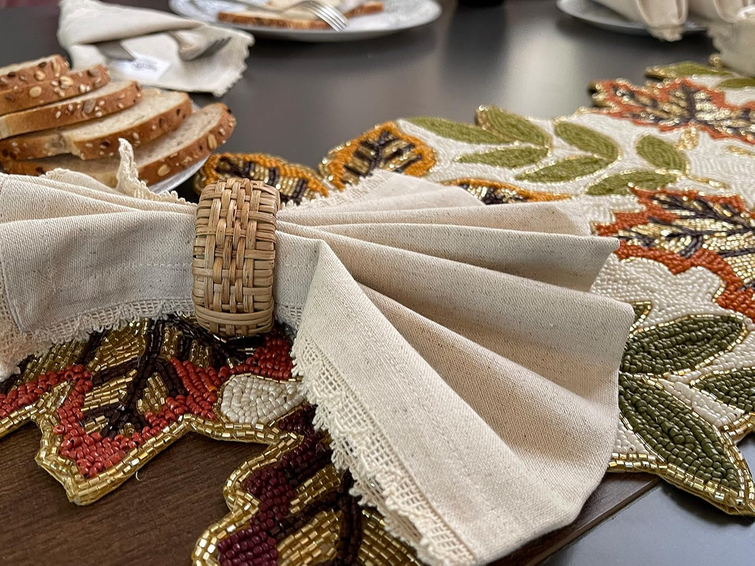Cloth Dinner Napkins Linen Flax Cotton 18X18 Inch with Lace Set of 12, Natural Mitered Corners Perfect for Wedding Mashine Washable Reusable Napkins Dinner, Parties and Table Decorations