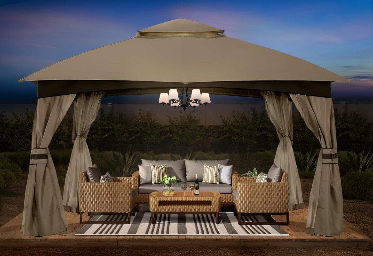 10X12 Outdoor Gazebo - Patio Gazebo with Mosquito Netting, Outdoor Canopies for Shade and Rain for Lawn, Garden, Backyard & Deck (Khaki)