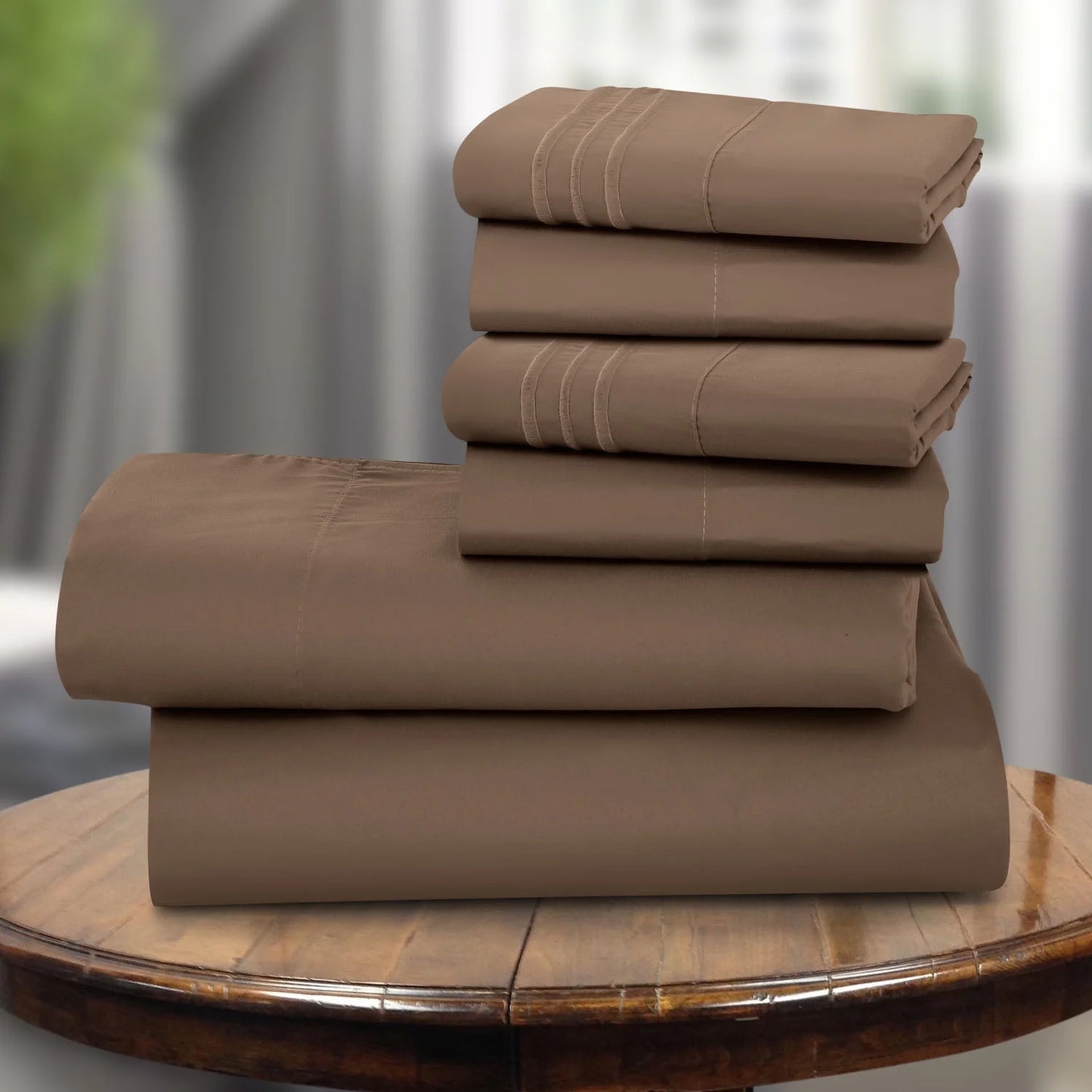 Lux Decor Collection Full Bed Sheets, Premimum 1800 Microfiber Deep Pocket Fitted Sheet, Flat Sheet & Pillowcases Bedding Set - Brown