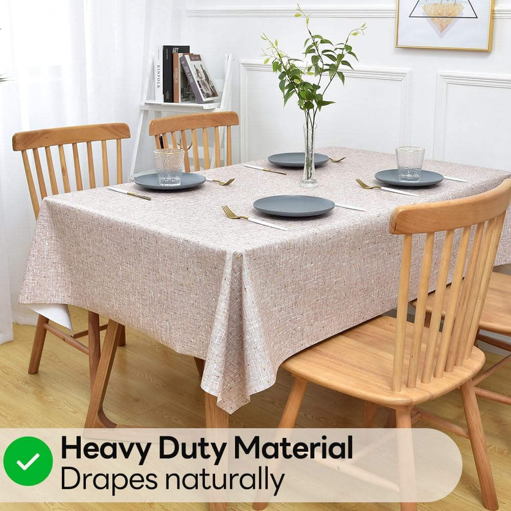 Wipeable Waterproof Tablecloth for Rectangle Table Heavy Duty Vinyl Tablecloths Outdoor PVC Table Cover for Picnic (A-Beige, 54'' X 108'')