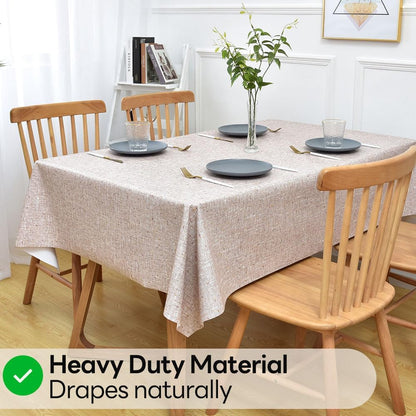 Wipeable Waterproof Tablecloth for Rectangle Table Heavy Duty Vinyl Tablecloths Outdoor PVC Table Cover for Picnic (A-Beige, 54'' X 108'')