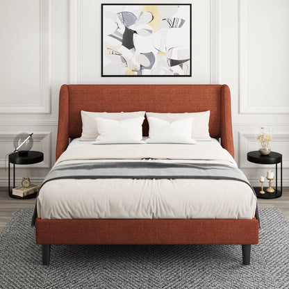 Queen Size Modern Platform Upholstered Bed Frame with Deluxe Wingback,Burnt Orange