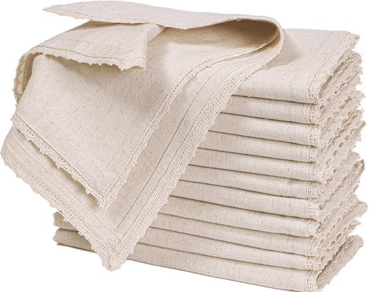 Cloth Dinner Napkins Linen Flax Cotton 18X18 Inch with Lace Set of 12, Natural Mitered Corners Perfect for Wedding Mashine Washable Reusable Napkins Dinner, Parties and Table Decorations