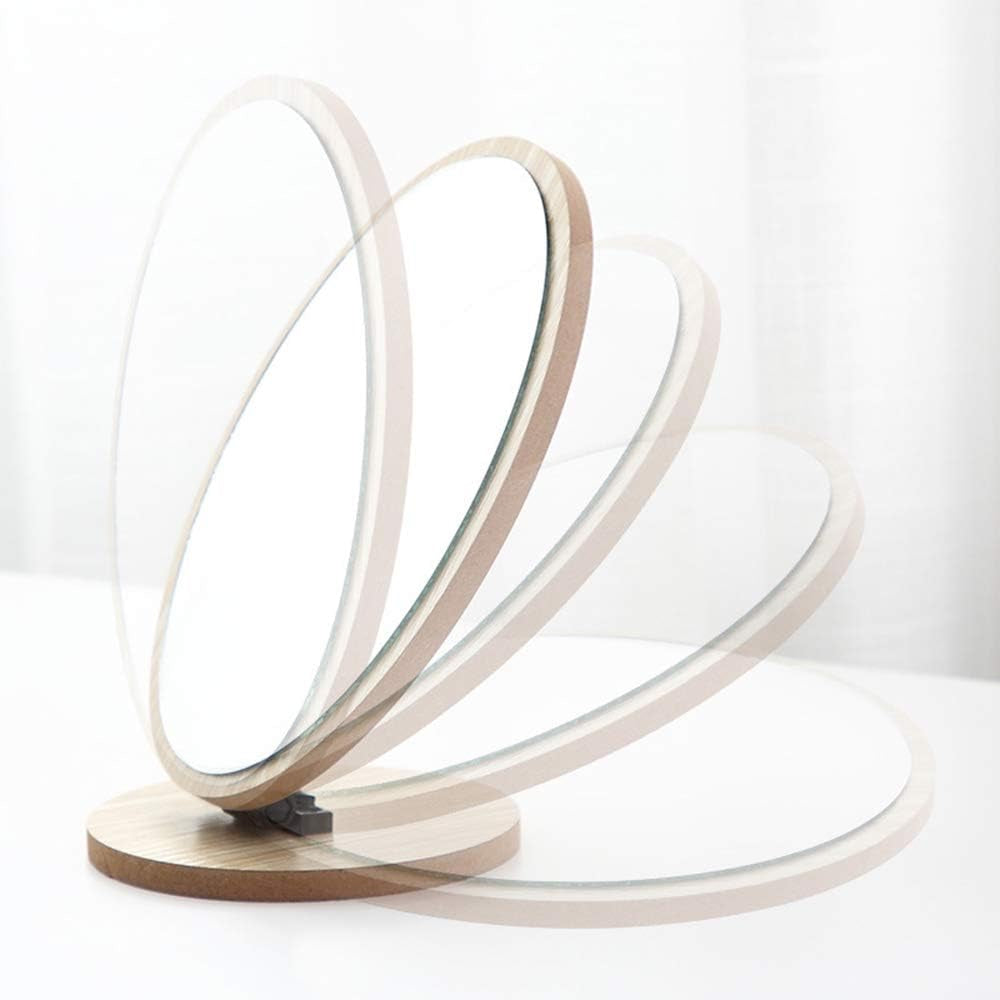 Oval Compact Table Mirror - Wood Framed Desktop Mirror with 90 Degree Rotation for Makeup & Cosmetic