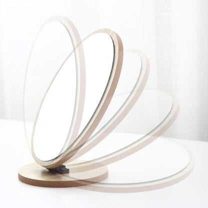 Oval Compact Table Mirror - Wood Framed Desktop Mirror with 90 Degree Rotation for Makeup & Cosmetic