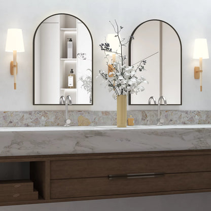 Wall Mounted Mirror, 20"X30" Arch Bathroom Mirror Has Metal Frame, 2 Pieces Black Decor for Mantle, Entryway