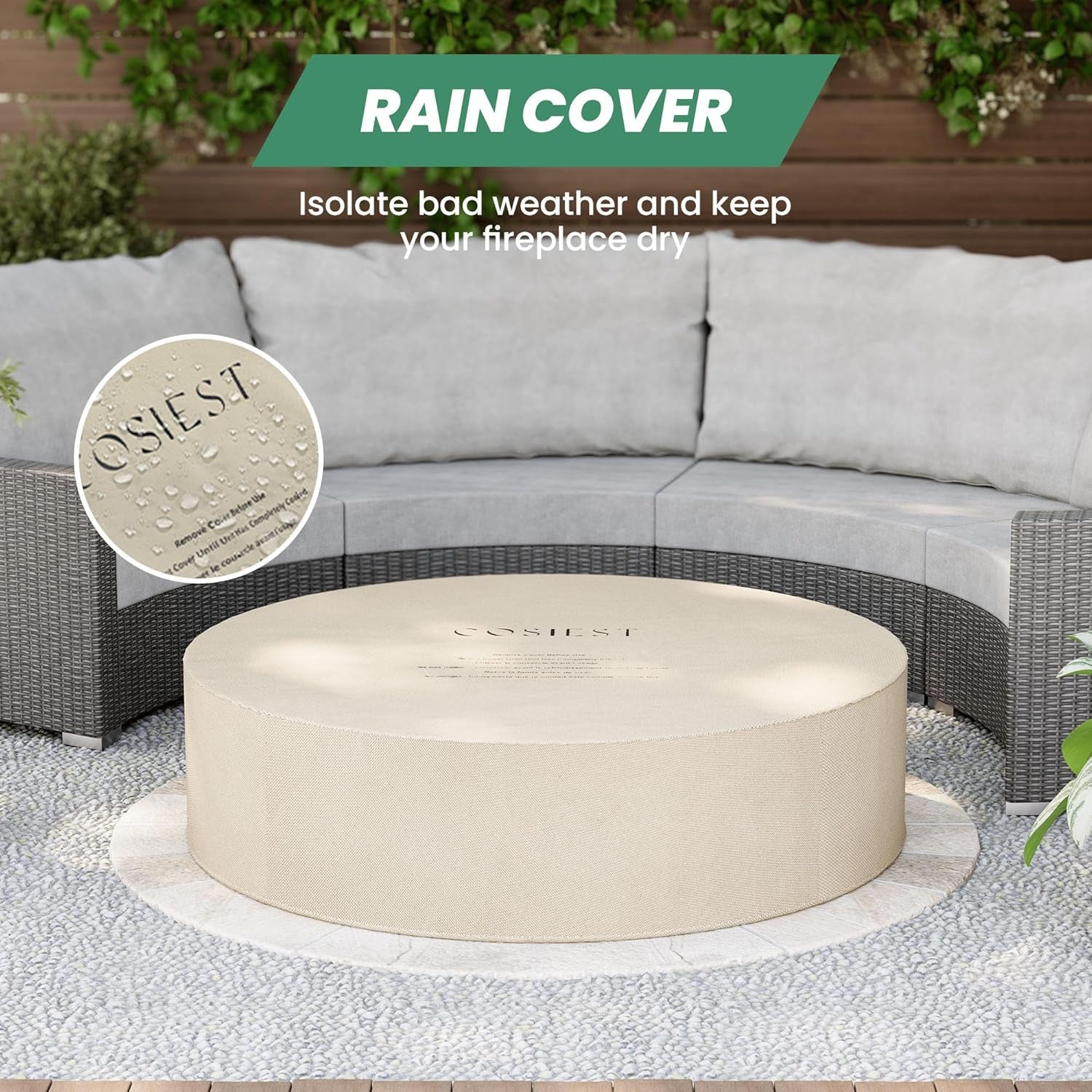 Outdoor Propane Fire Pit Coffee Table W Gray 42 Inch round Base Patio Heater, CSA Certified, 50,000 BTU Stainless Steel Burner, Wind Guard, Transparent Gray Fire Glass, Rain Cover