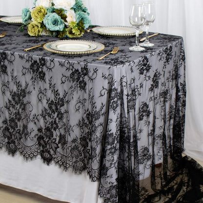 Shinybeauty Lace Tablecloth Black 60X120 Inch Vintage Floral Lace Table Cloth Em