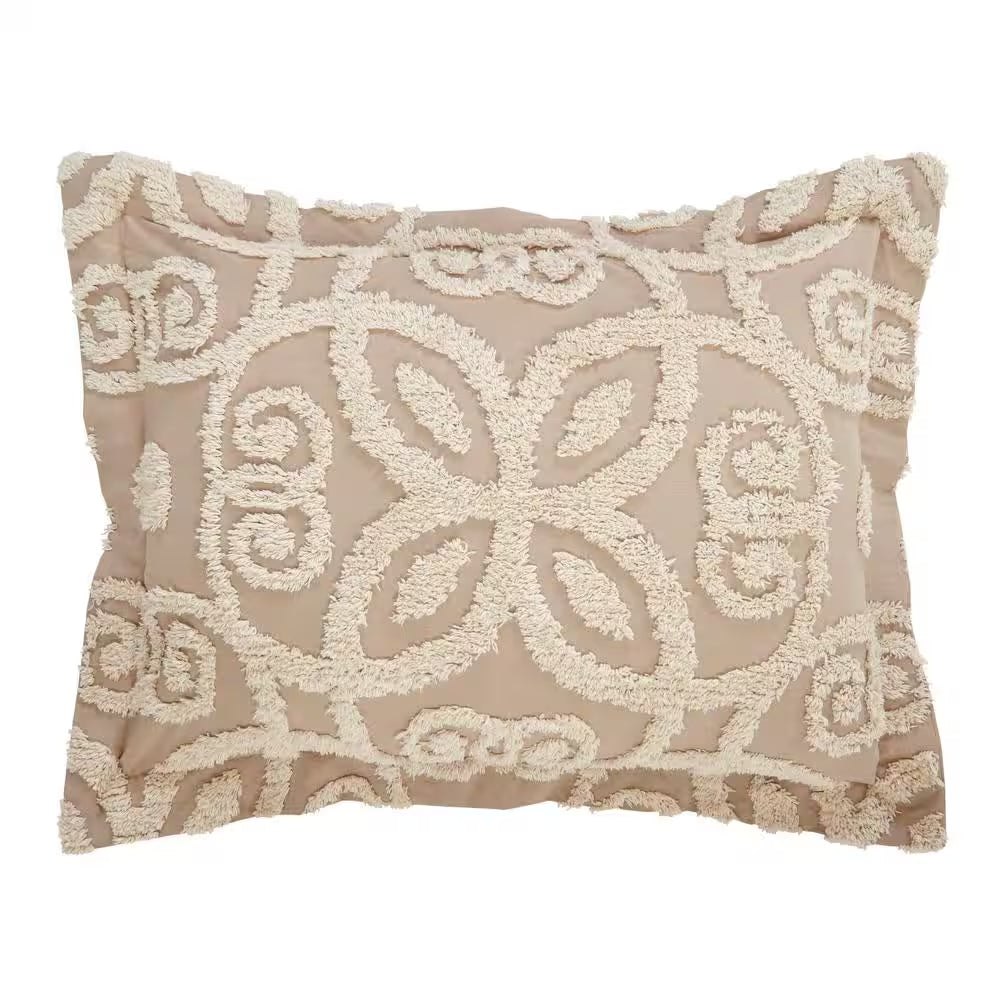 Eden Comforter 2-Piece Floral Design Linen & Ivory Twin 100% Cotton Tufted Chenille Comforter Set