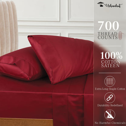 700 Thread Count Egyptian Cotton California King Sheets, 4Pc Sheet Set Soft Luxury Bed Sheets for Cal King Size Bed, Sateen Weave Hotel Sheets, 16'' Elasticized Deep Pocket - Burgundy