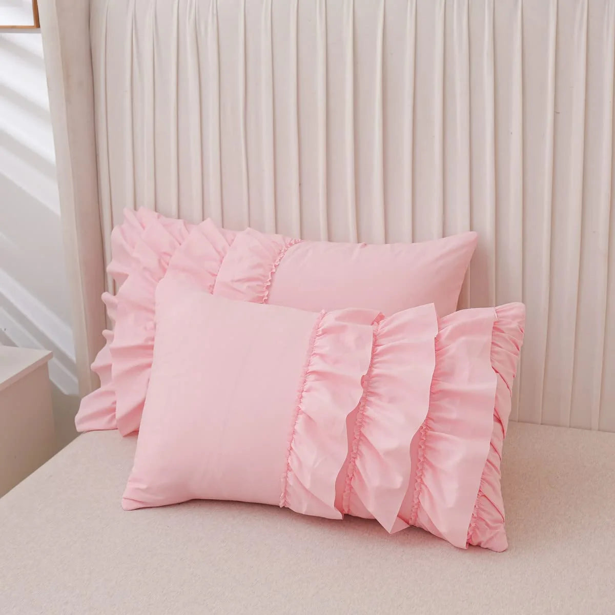 Ruffled Twin Comforter Set Casual Textured Chic Princess Bedding Set Pink