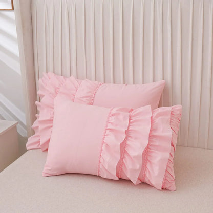 Ruffled Twin Comforter Set Casual Textured Chic Princess Bedding Set Pink