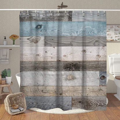 Rustic Shower Curtain,Blue Fabric Shower Curtain for Bathroom,Farmhouse Shower Curtain,Blue Grey Wood Barn Door Country Shower Curtain,60X71In